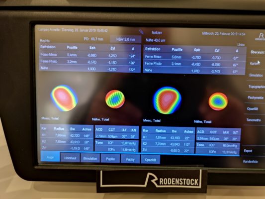 Messergebnisse Augenscan Annette Lampen