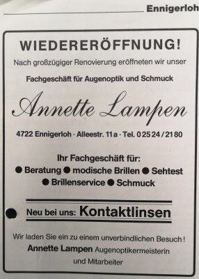 Bekanntmachung der Wiedereröffnung von Annette Lampen