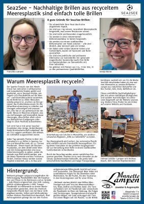 Sea2See - Nachhaltige Brillen aus recyceltem Meeresplastik bei Annette Lampen - Juwelier & Augenoptik, Ennigerloh