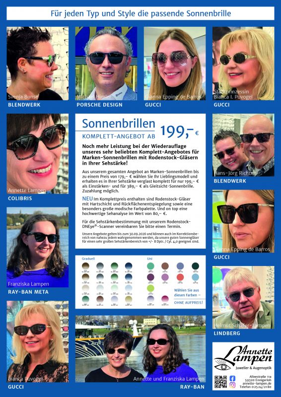 Sonnenbrillen Komplett-Angebot ab 199,- € bei Annette Lampen - Juwelier & Augenoptik